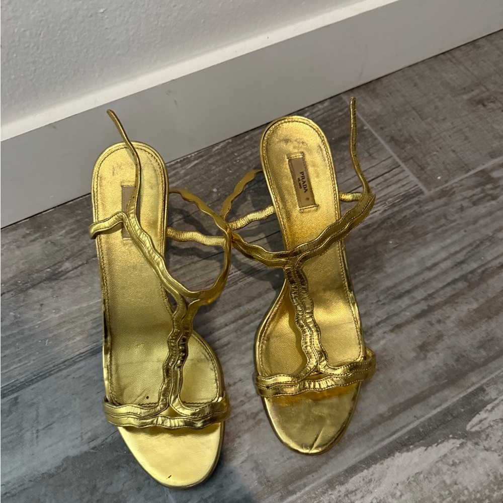 Prada Gold Strappy Heels